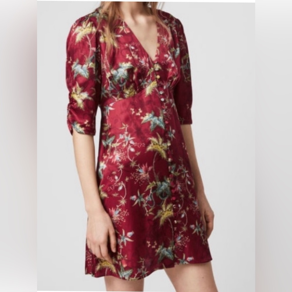 Allsaints Kota Evolution red silk dress